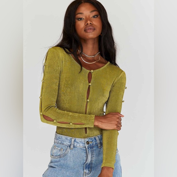 Princess Polly green longsleeve semisheer bodysuit keyhole cut out detail size 6 - Picture 1 of 7